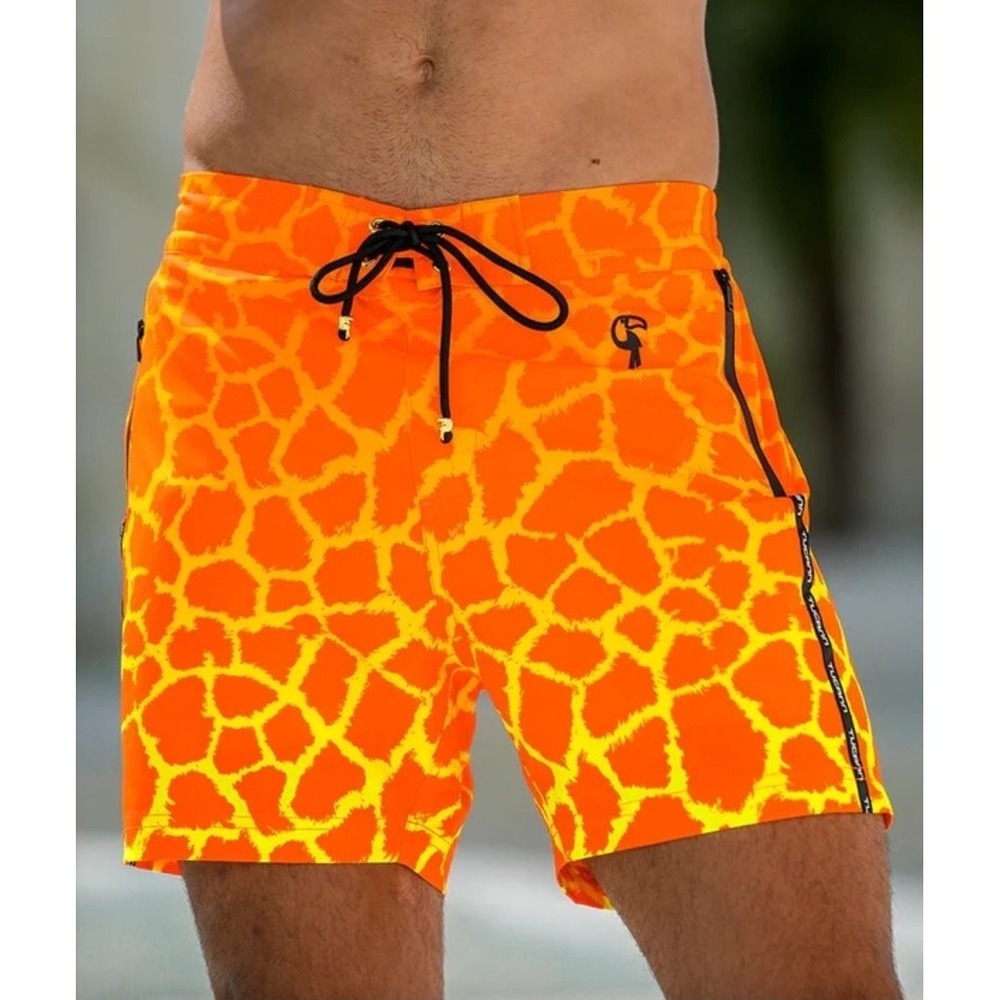 Men's Tucann 3" Faded Mirage Fire Orange Swim Shorts Trunks Size Small EUC